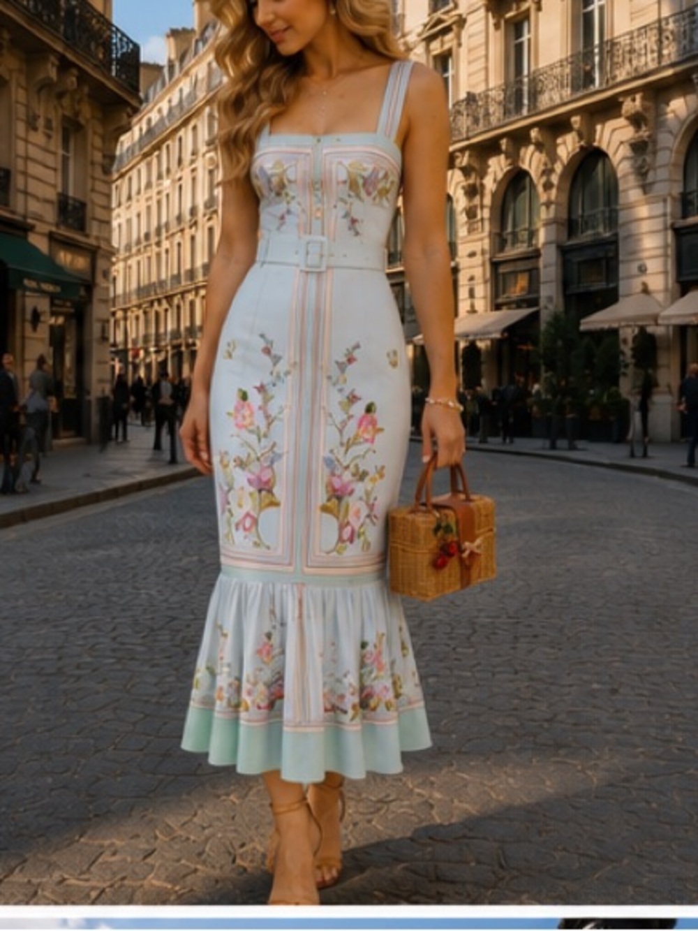 Trendy Self-Portrait Pastel Blue Floral Embroidered Midi Dress - Picture 5 of 11